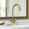 Gooseneck Unlacquered Brass Basin Faucet – Cross Handles