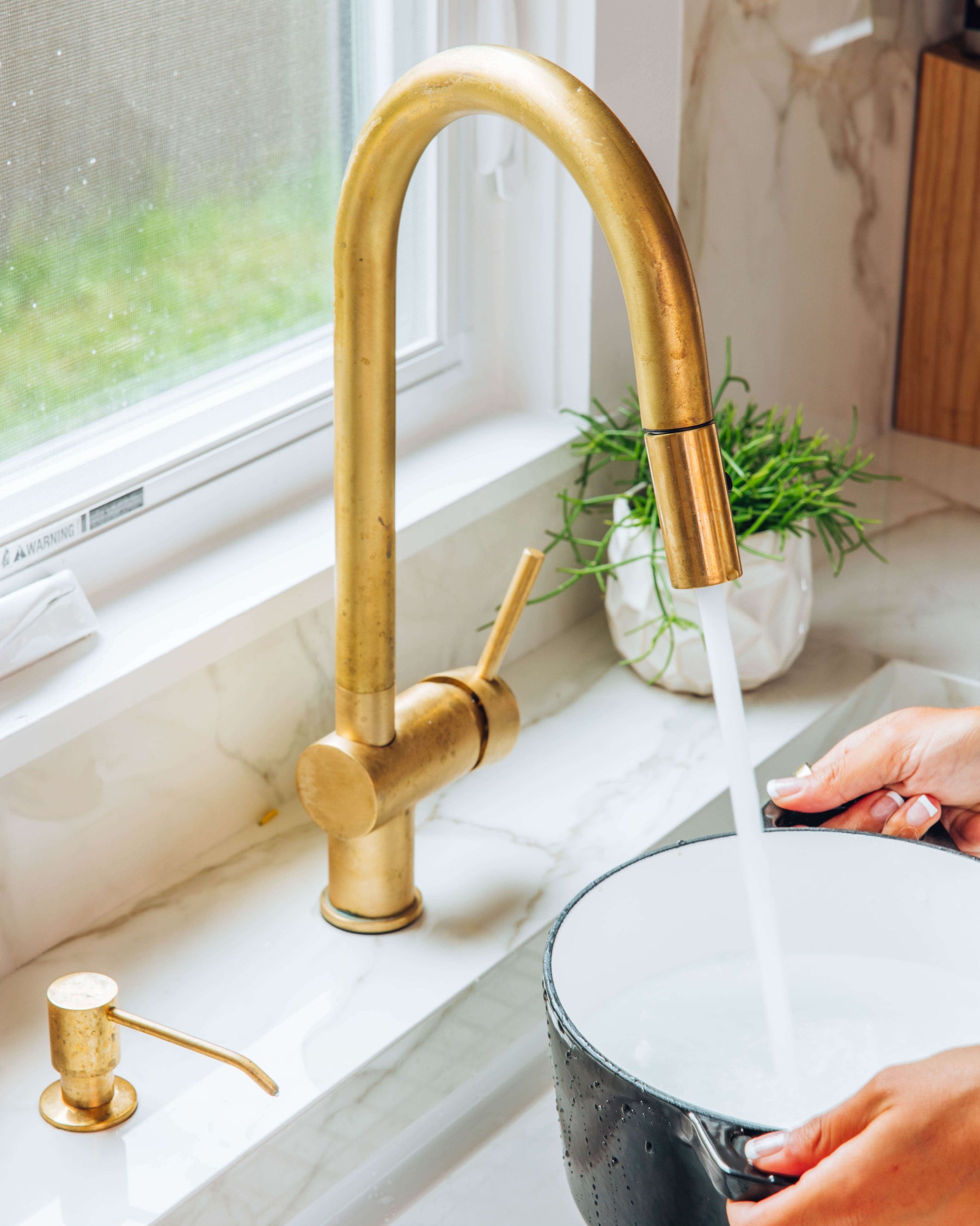 Unlacquered Brass Commercial-Style Pull-Down Kitchen Faucet