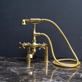 Unlacquered Brass Deck-Mount Tub Filler with Handheld Shower
