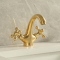 Twino Unlacquered Brass Single-Hole Bathroom Faucet – Cross Handles