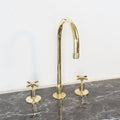 Handmade Unlacquered Brass Widespread Kitchen Faucet – 3-Hole