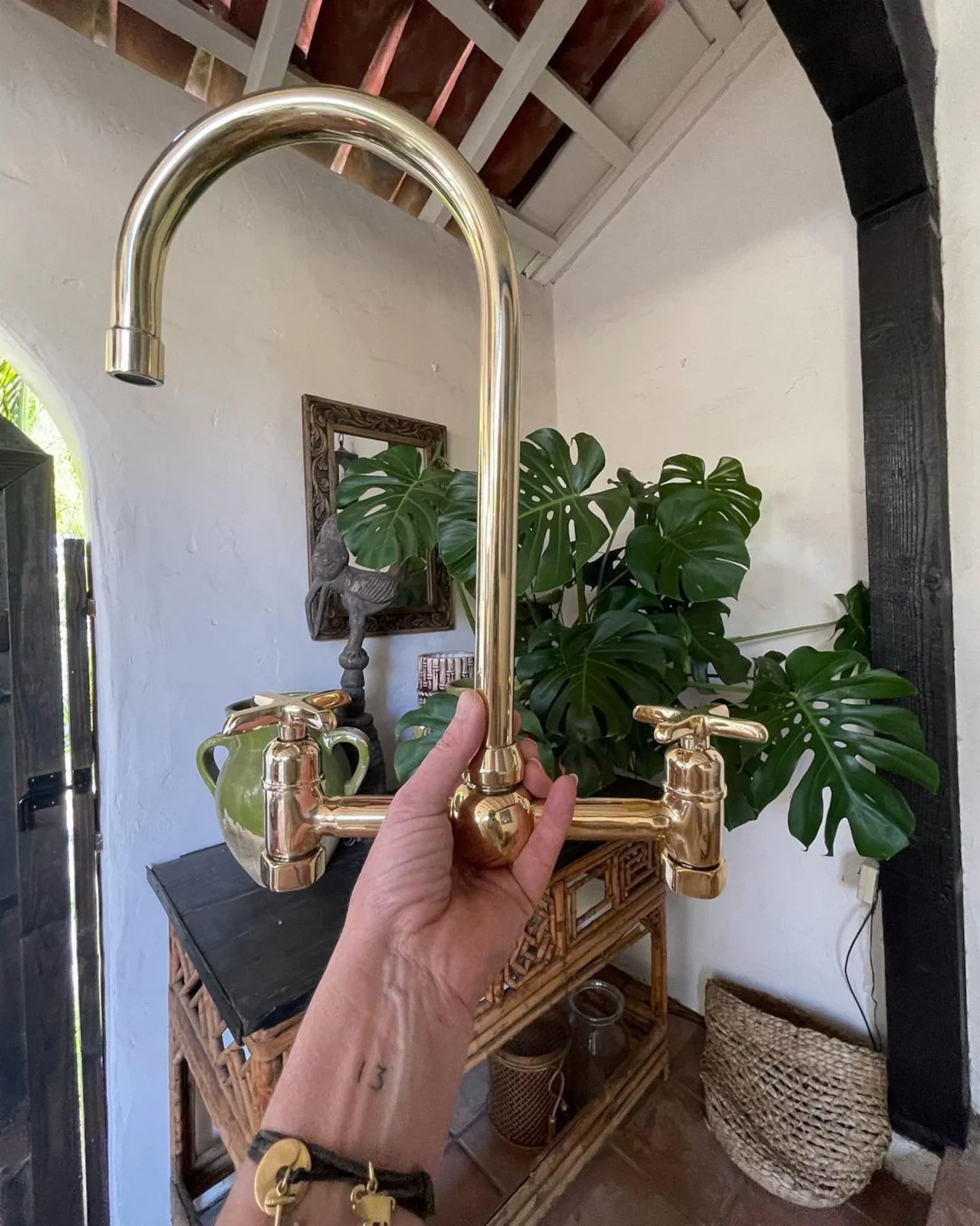 Unlacquered Brass Kitchen Bridge Faucet – Lever Handles
