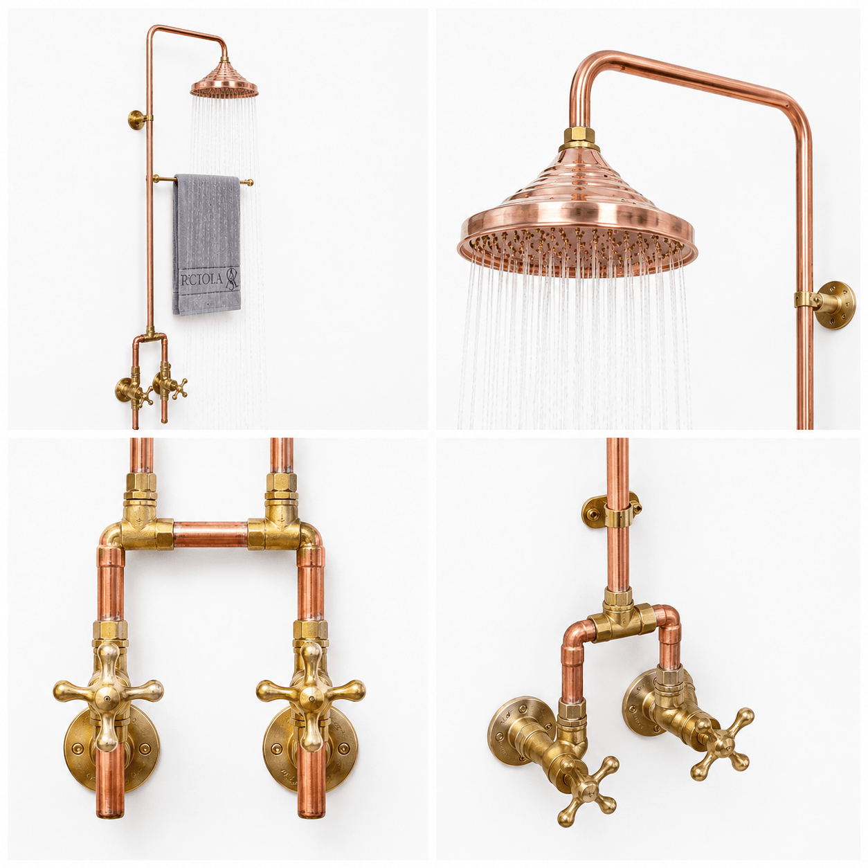 Copper & Brass Outdoor Rain Shower – Wall-Mounted System