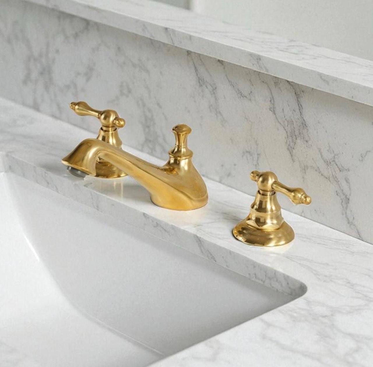 Charleston Unlacquered Brass Widespread Faucet | Lever Handles