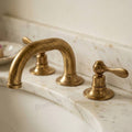 Gooseneck Widespread Unlacquered Brass Bathroom Faucet – High-Pressure, Lever Handles
