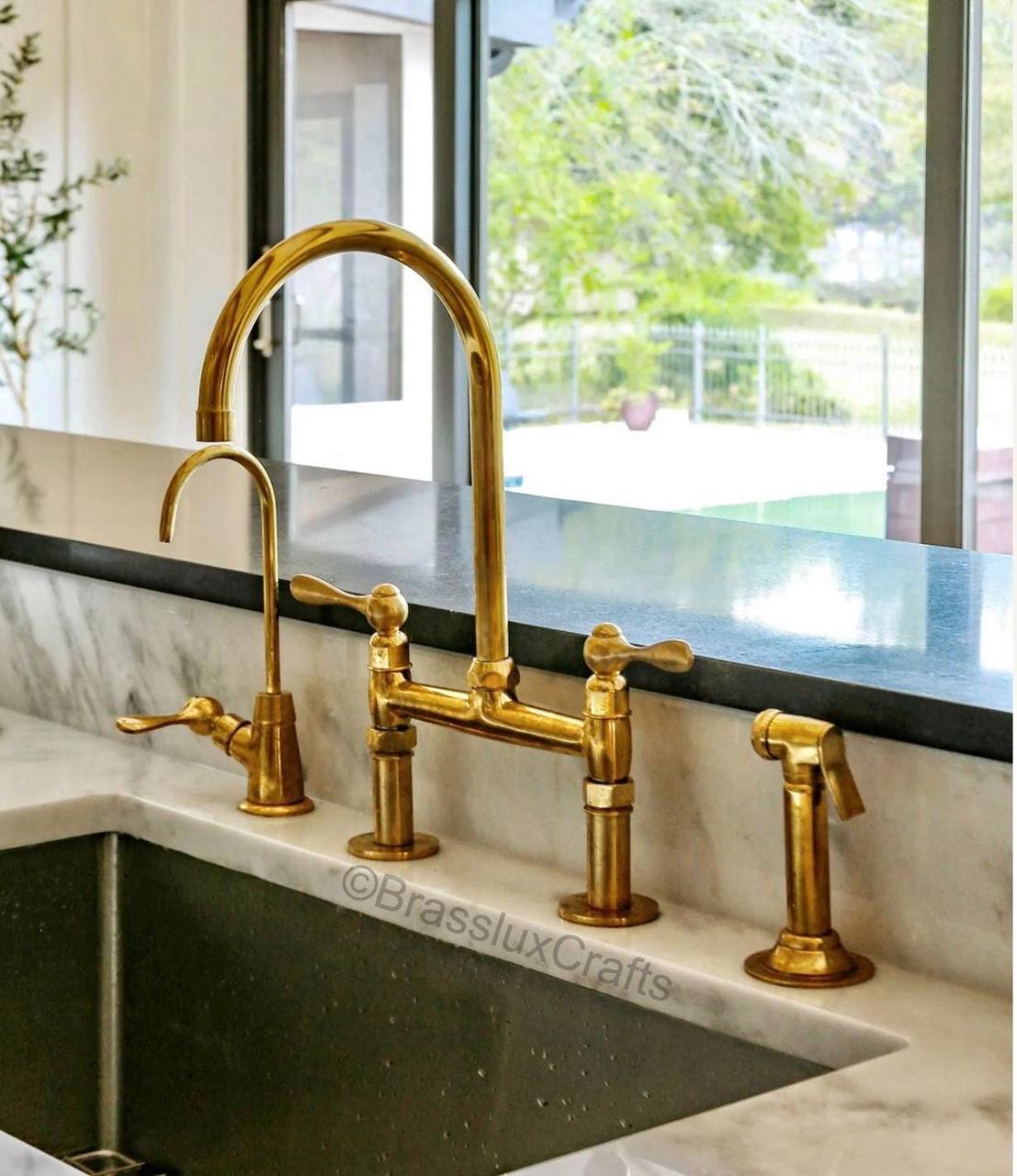 Brooklyn Bridge Unlacquered Brass Kitchen Faucet – Lever Handles
