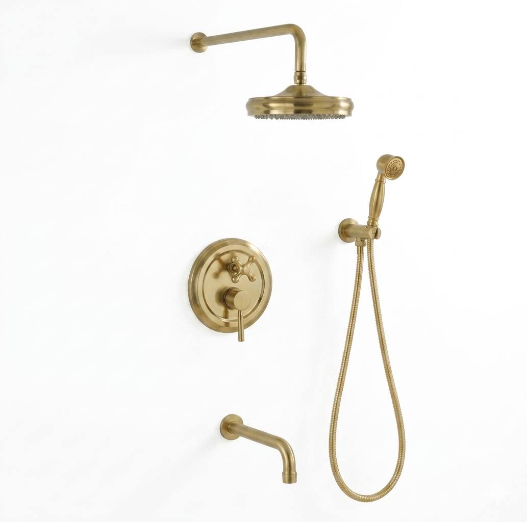Unlacquered Brass Rain Shower Combo – Handheld & Tub Spout