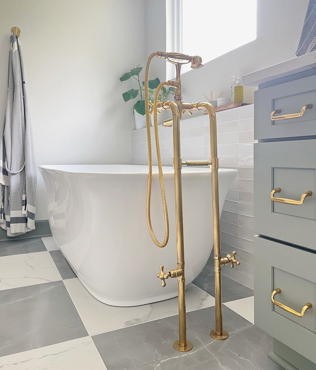 Unlacquered Brass Freestanding Tub Filler – Floor or Wall Mount