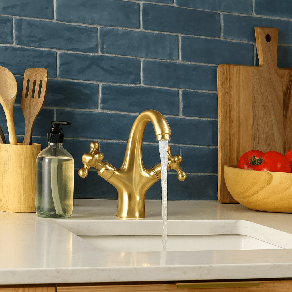 Solid Brass Single-Hole Bathroom Faucet – Classic Cross Handles