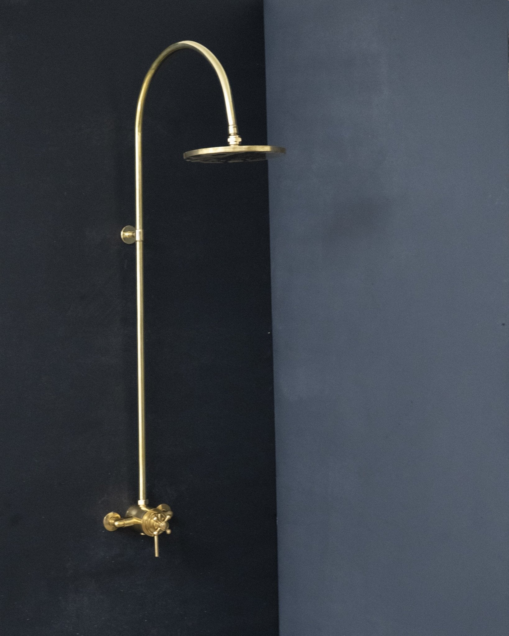 Unlacquered Brass Thermostatic Shower Valve – Dual Control Exposed