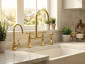 Unlacquered Brass Bridge Kitchen Faucet – 4-Piece Set