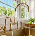 Unlacquered Brass Bridge Kitchen Faucet – Side Sprayer Set