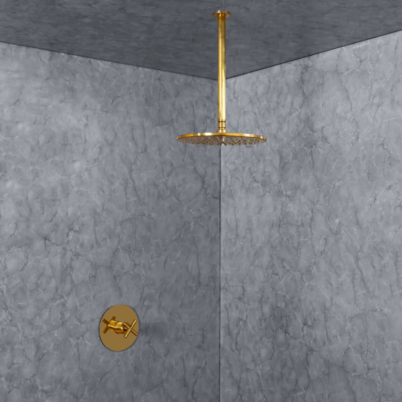 Solid Unlacquered Brass Ceiling-Mounted Shower Set