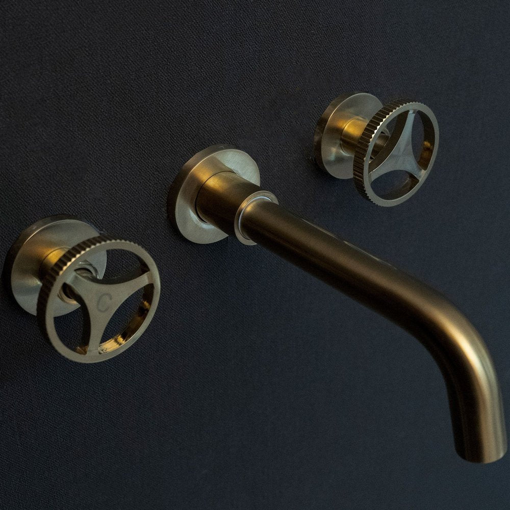 Unlacquered Brass Wall-Mounted Faucet – Round Handles