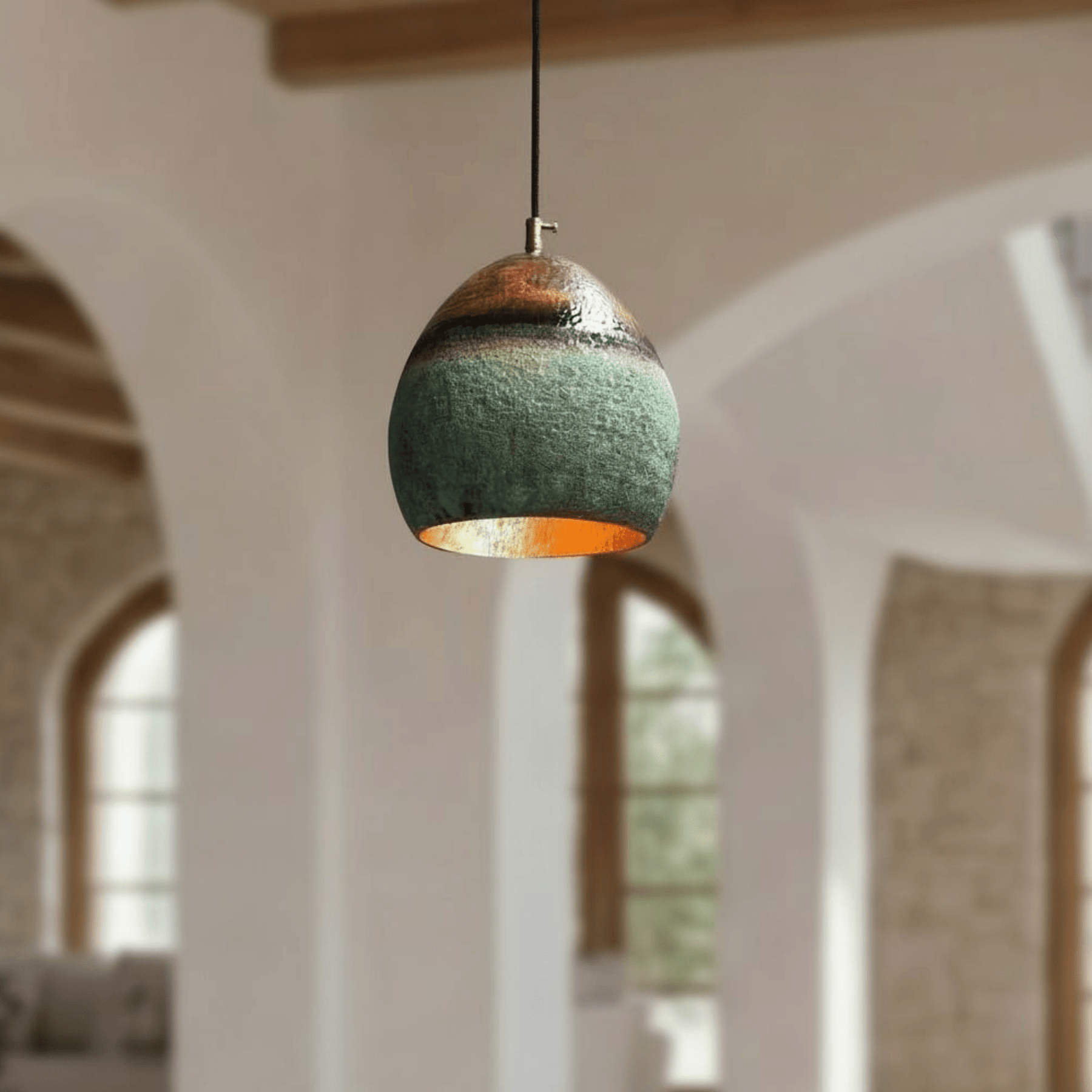 Verdigris Copper Pendant – Oval Cutout Ceiling Light
