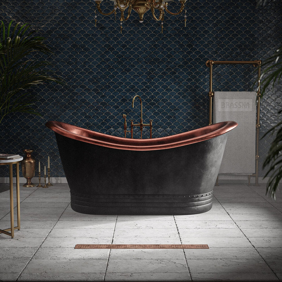 Matte Black & Copper Two-Tone Freestanding Bathtub