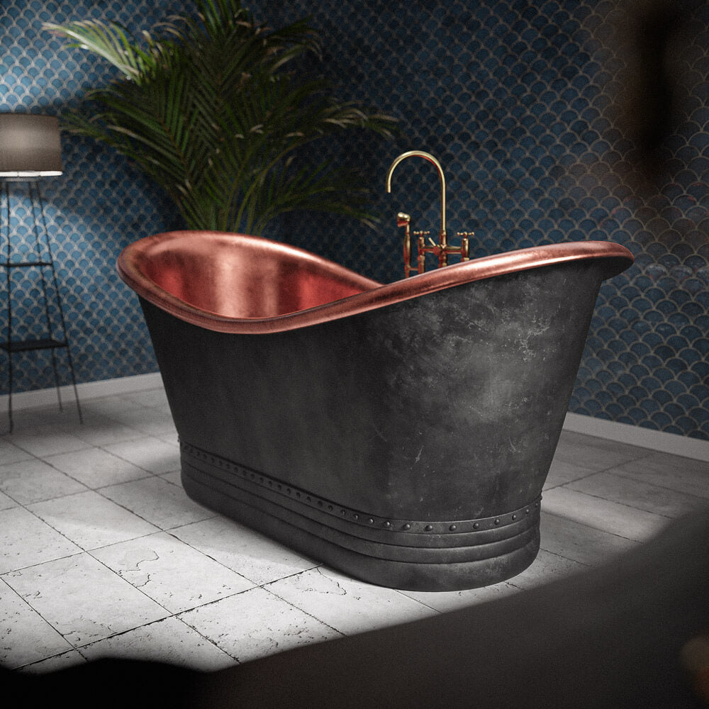 Matte Black & Copper Two-Tone Freestanding Bathtub – detail of two-tone finish