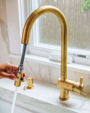 Unlacquered Brass Commercial-Style Pull-Down Kitchen Faucet