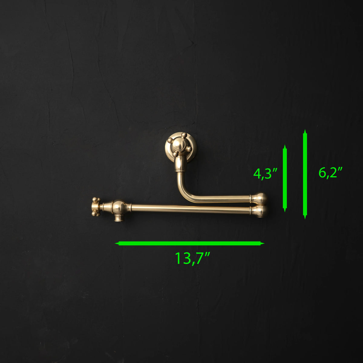 Unlacquered Brass Bespoke Pot Filler – Dual Shut-Off Valves – detail of handle and finish