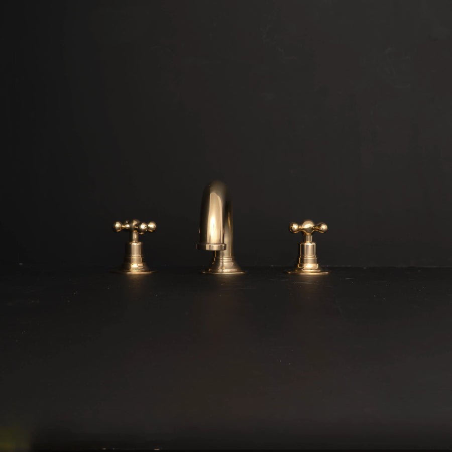 Unlacquered Brass Deck-Mounted Bathroom Faucet – Lever Handles