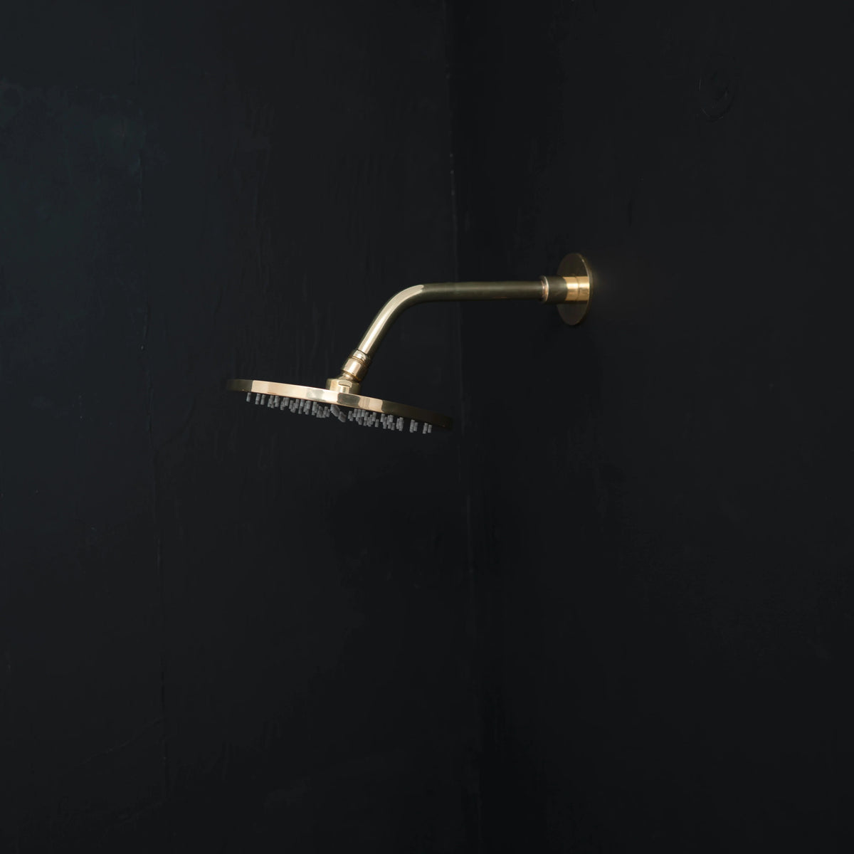Unlacquered Brass Shower System – Rain Head with Handheld – detail of handle and finish