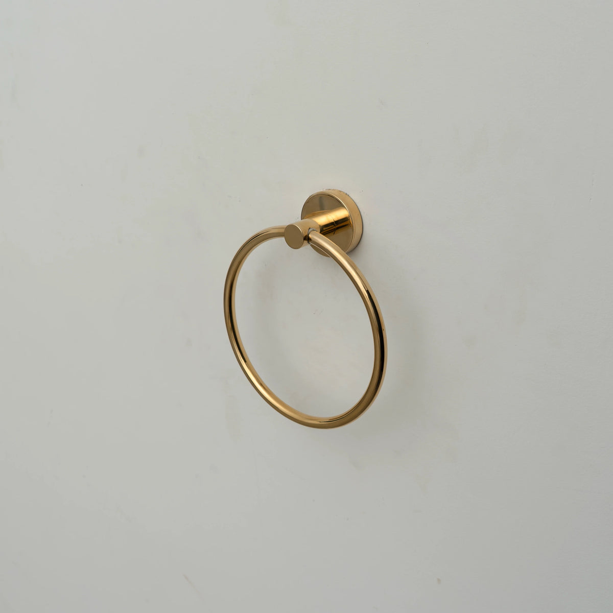 Unlacquered Brass Minimalist Towel Ring – Single Rosette – detail of handle and finish