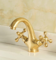 Twino Unlacquered Brass Single-Hole Bathroom Faucet – Cross Handles
