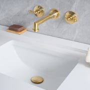 Avila Unlacquered Brass Wall-Mount Bathroom Faucet – Cross Handles