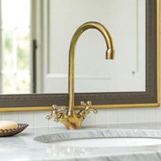 Gooseneck Unlacquered Brass Basin Faucet – Cross Handles