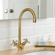 Gooseneck Unlacquered Brass Basin Faucet – Cross Handles