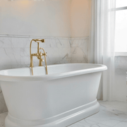 Unlacquered Brass Deck-Mount Tub Faucet with Hand Shower – Cross Handles