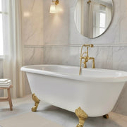 Unlacquered Brass Deck-Mount Tub Faucet with Hand Shower – Cross Handles