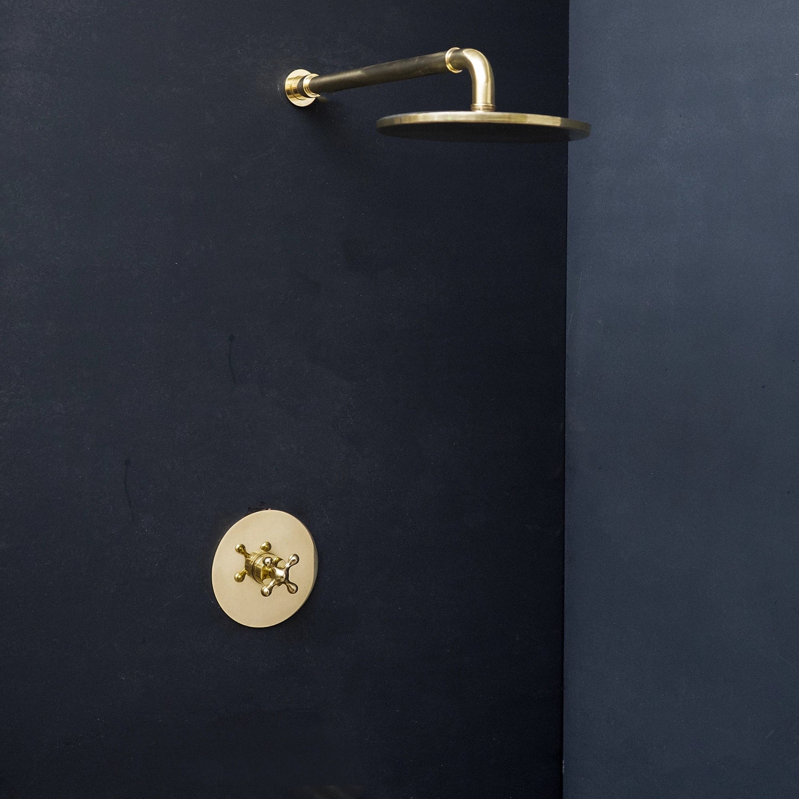 Unlacquered Brass Shower System – Round Rain Head, Flat Design