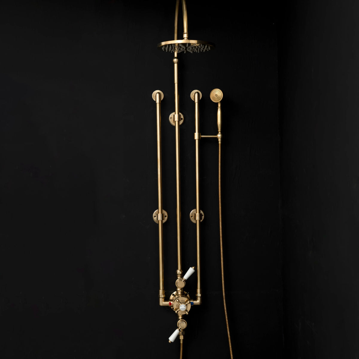 Bespoke Thermostatic Shower System – Solid Brass, Made to Order – detail of thermostatic control