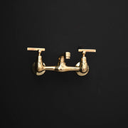 Artisan Wall-Mount Bridge Faucet – Aged Brass, Short Spout