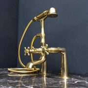 Unlacquered Brass Deck-Mount Tub Filler with Handheld Shower
