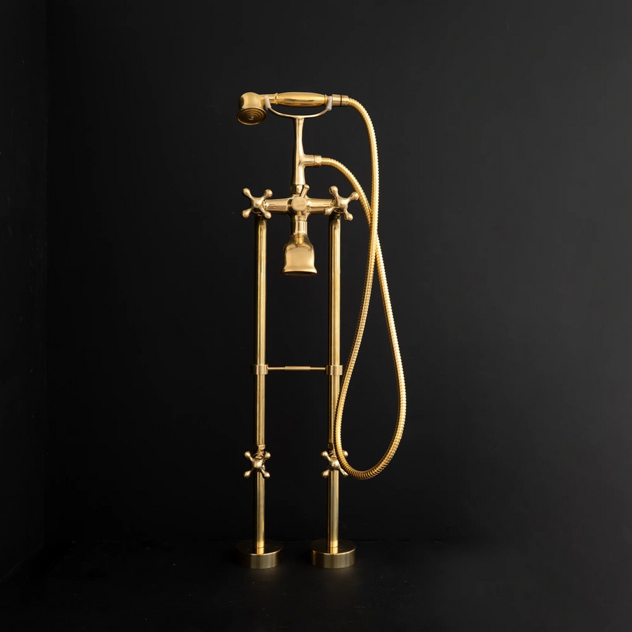 Unlacquered Brass Floor-Mount Tub Filler – Freestanding Spout