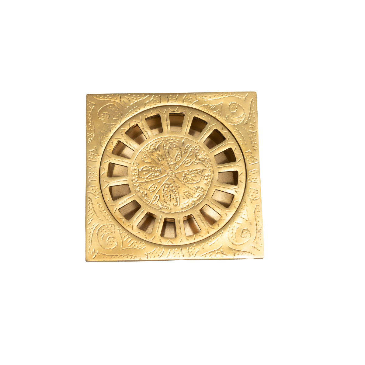 Hammered Brass Square Floor Drain - Antique Finish - close-up detail