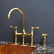 Unlacquered Brass 3-Hole Bridge Faucet – Gooseneck Spout
