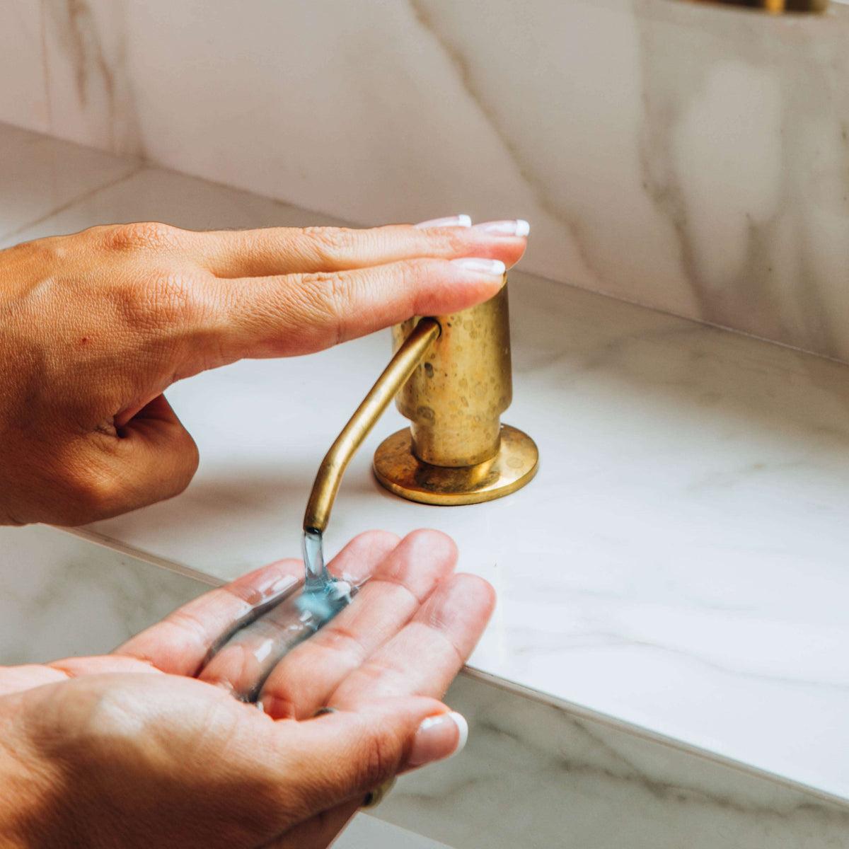 Unlacquered Brass Soap Dispenser - Deck Mounted - close-up detail