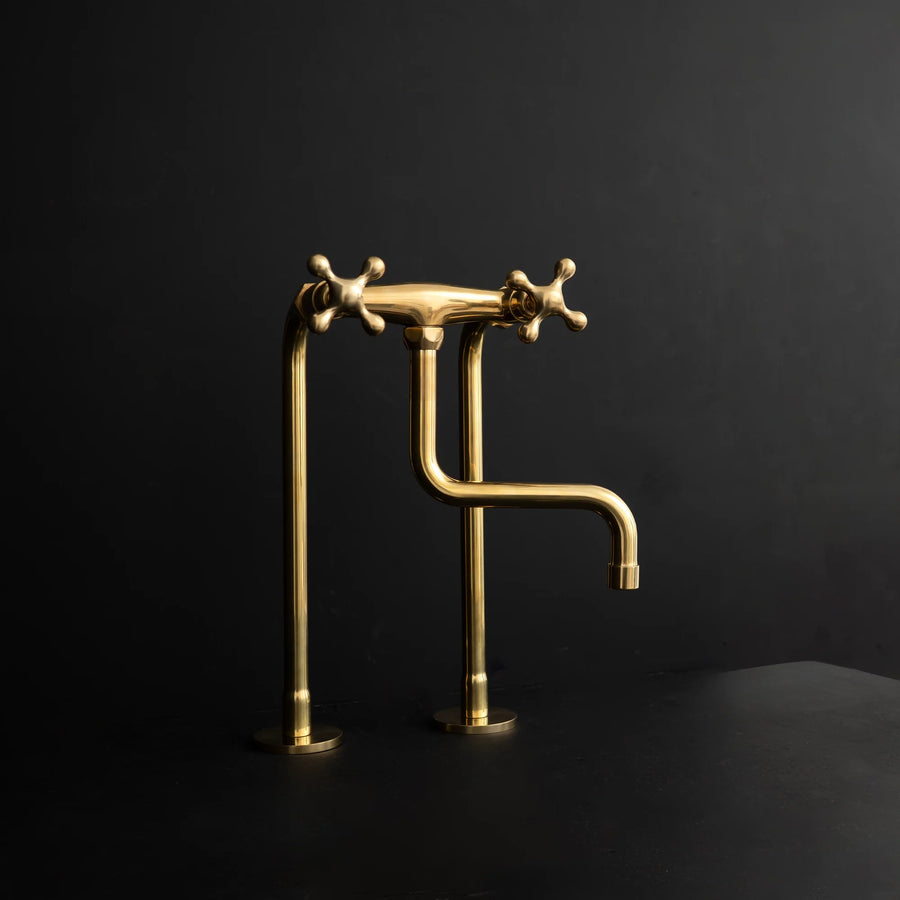 Downward S-Spout Kitchen Faucet – Two-Leg Brass, Countertop Mount