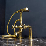 Unlacquered Brass Deck-Mount Tub Filler with Handheld Shower