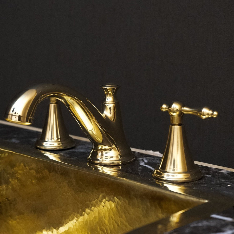 Unlacquered Brass 3-Hole Bathroom Faucet – Widespread Cross Handles