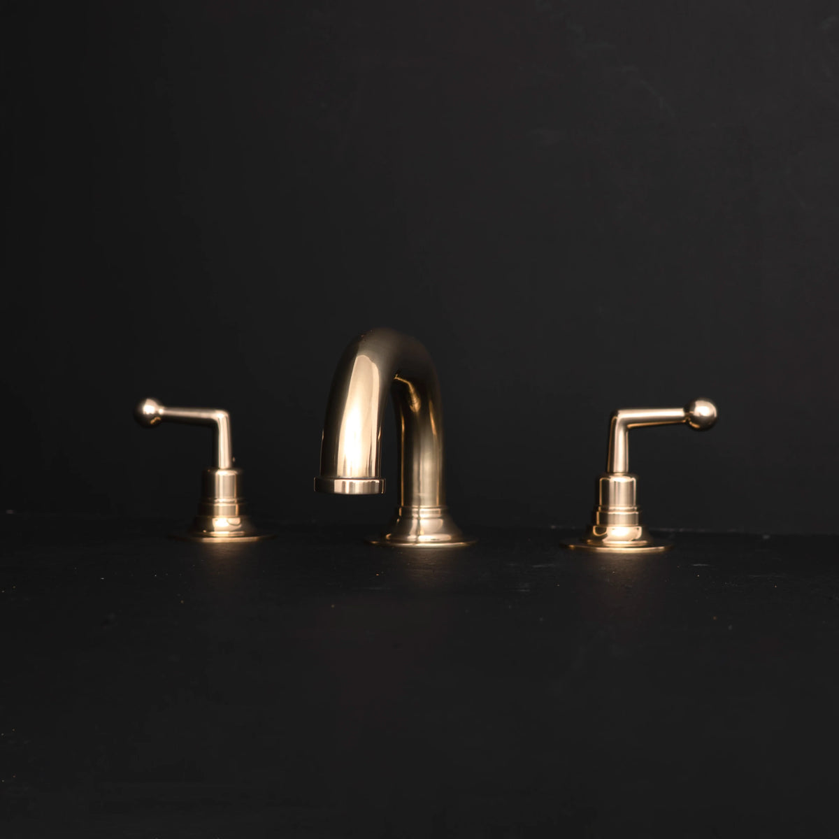 Unlacquered Brass Widespread Bathroom Faucet – Three-Hole Vanity – detail of handle and finish