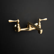 Artisan Wall-Mount Bridge Faucet – Aged Brass, Short Spout