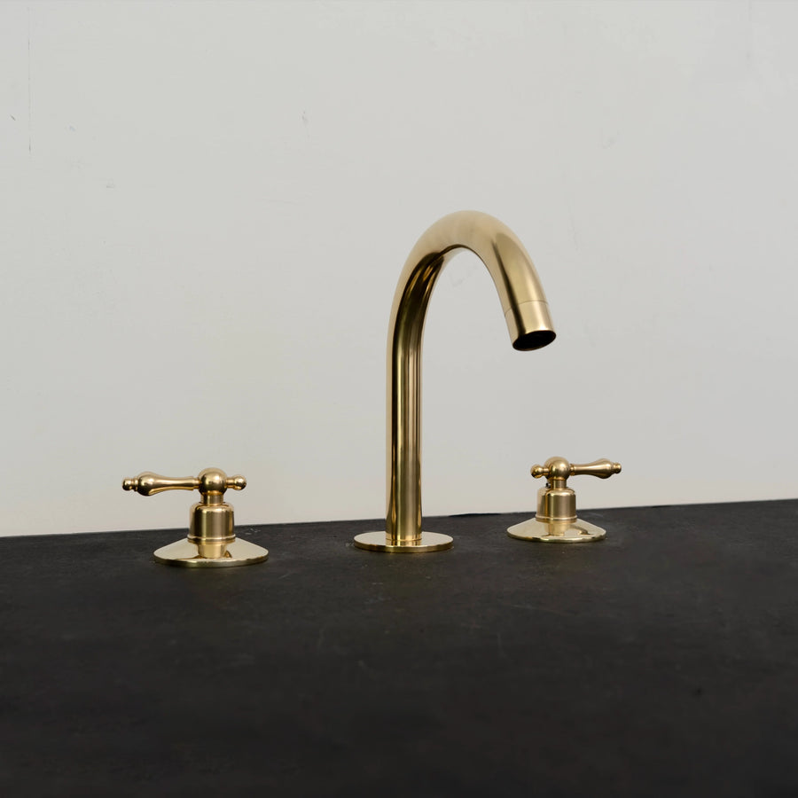 Regal Three-Piece Gooseneck Basin Mixer – Widespread Brass