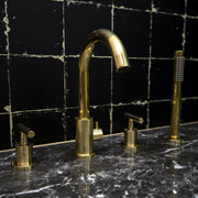 Unlacquered Brass 4-Hole Tub Filler Set – With Handheld Sprayer
