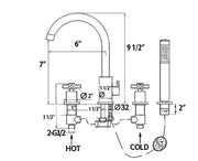 Unlacquered Brass 4-Hole Tub Filler Set – With Handheld Sprayer