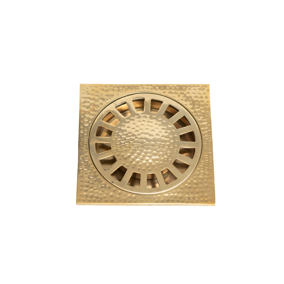 Hammered Brass Square Floor Drain – Antique Finish