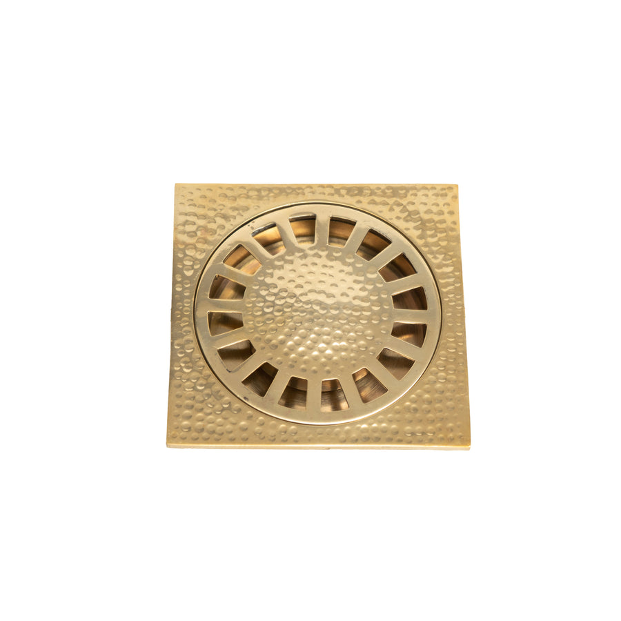 Hammered Brass Square Floor Drain – Antique Finish